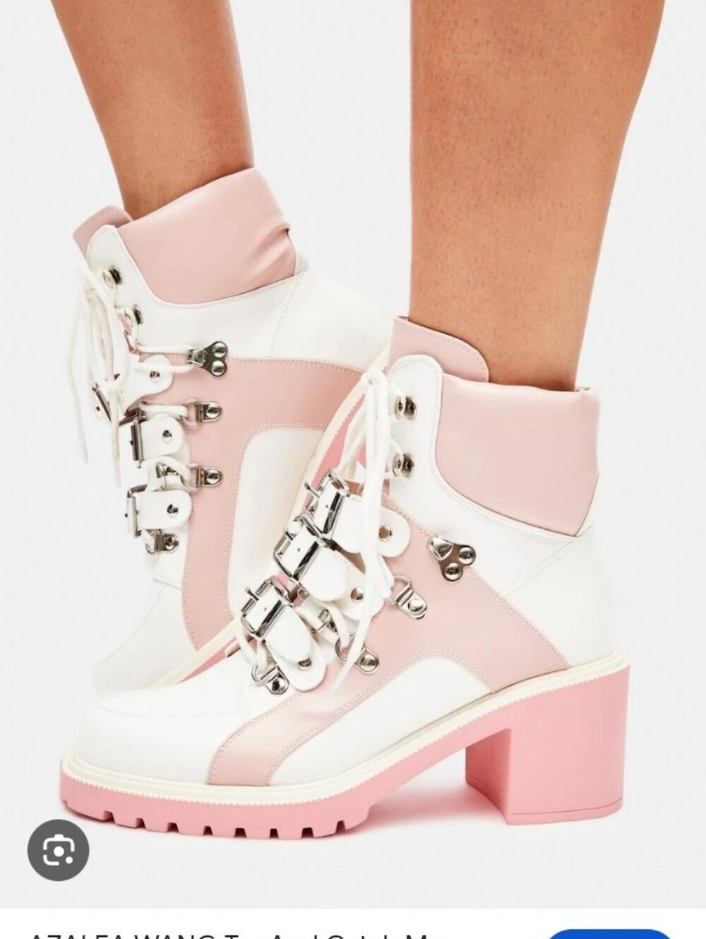 Azalea Wang Women’s Pink & White Lace-Up Block Heel Boots